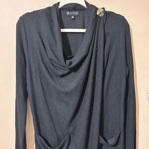 Bobeau Black Cowl Neck cardigan with Button Accent